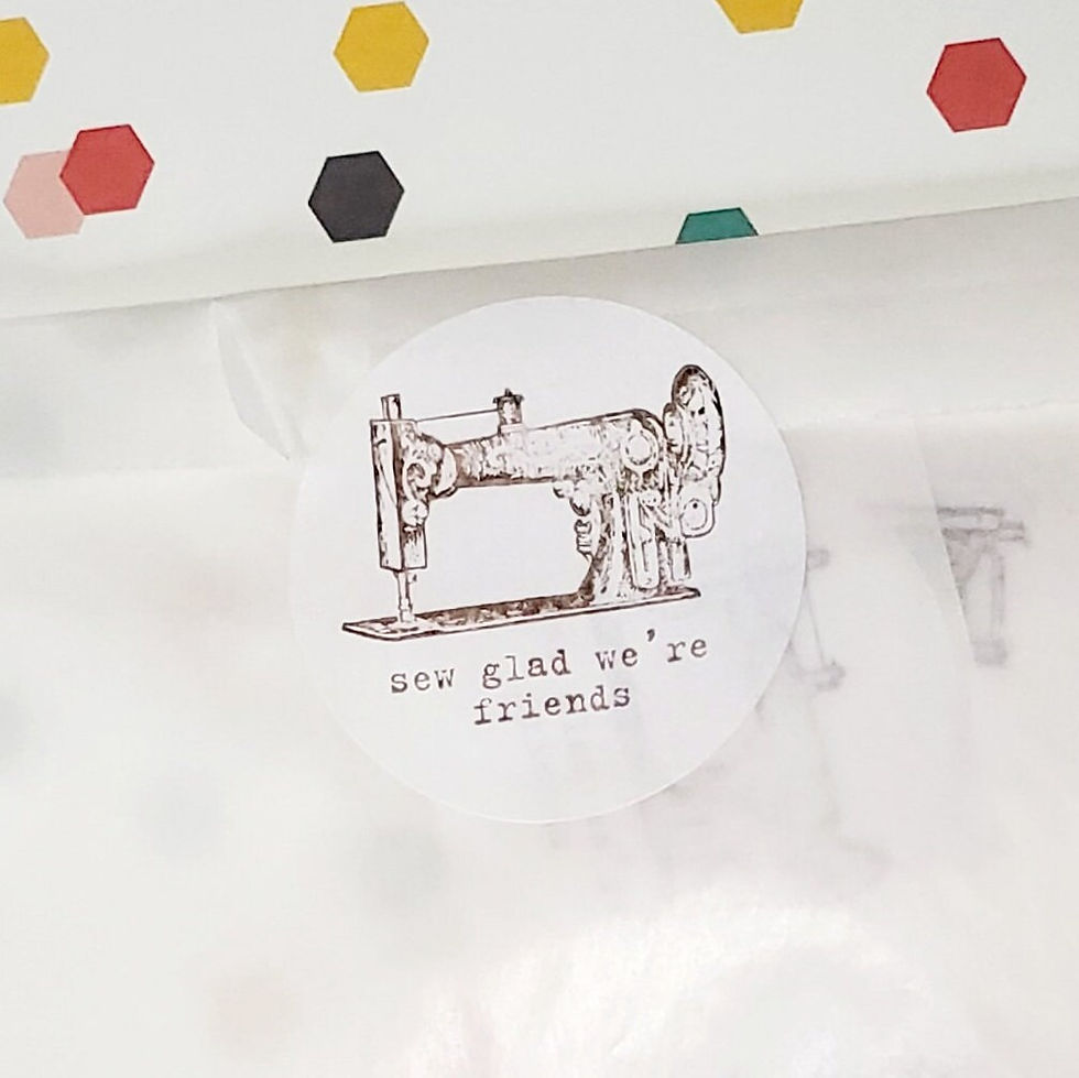 Thumbnail: Sticker Sew Glad We're Friends / Sewers,  Quilters /  Hand stamped  white 2 in