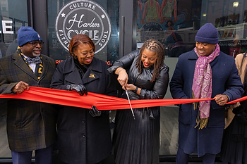 Tammeca Rochester is joined by Invest Newark & City Council officials at Harlem Cycle, an indoor cycling studio. - Photo Credit Tyree M. Vance