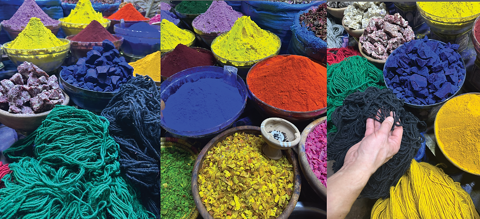 Vivid, saturated colors of pigments in Souk in Medina of Marrakech