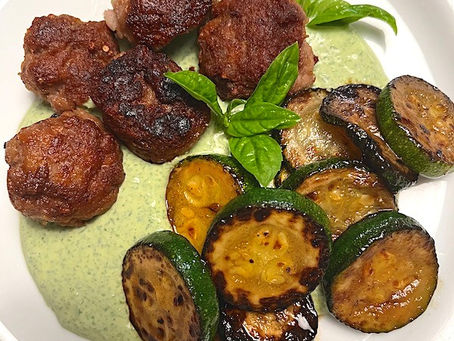 Healthy Recipe, Lamb Meatballs with Zucchini and Basil Yogurt