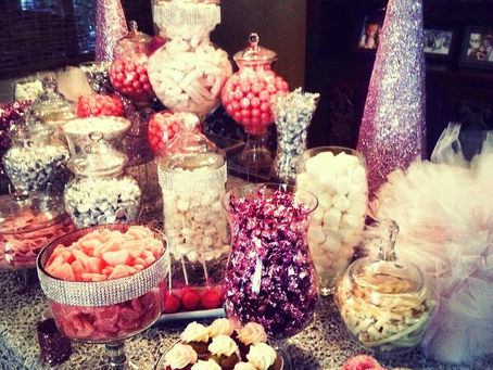 Precious PINK & BLUSH & CHAMPAGNE, SILVER, WHITE Dessert station & candy buffet ! Wed