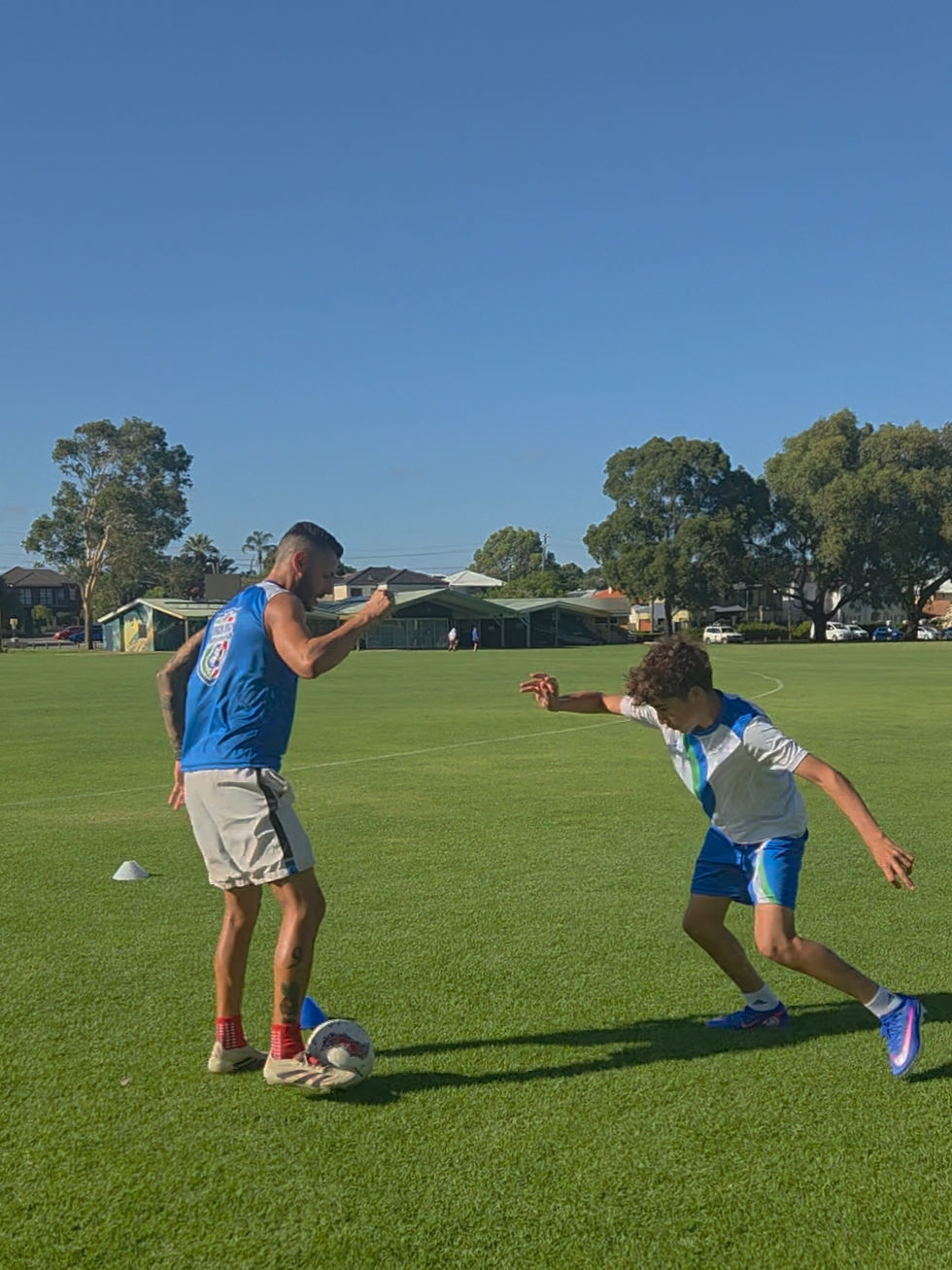 Soccer coach and player training tight space drills