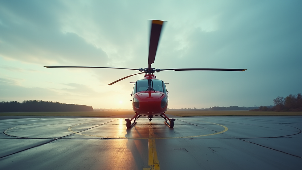 Eye-level view of a helicopter on a helipad ready for medical evacuation