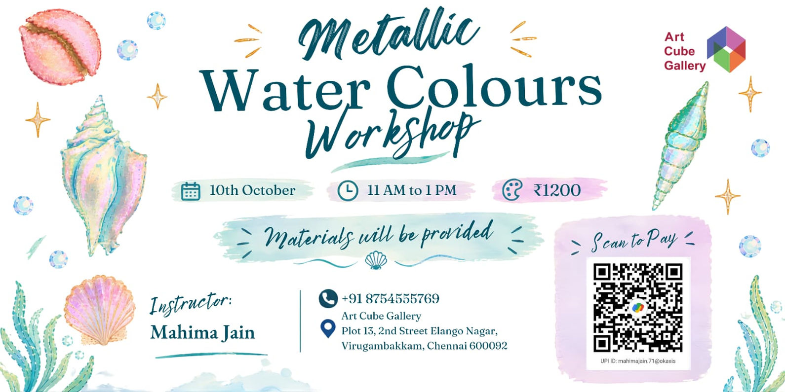 register for a metallic watercolours workshop in chennai 10 Octobver
