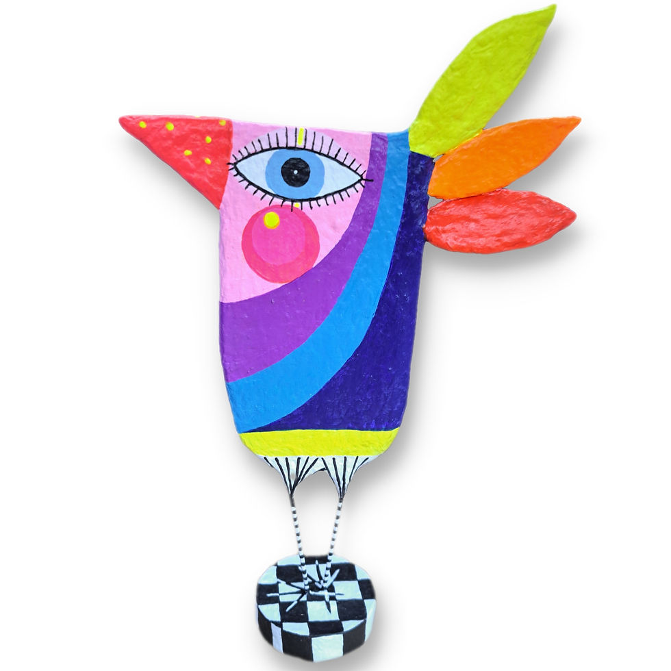 Abstrakter Vogel Plakativ Bemalt Pappmaché Figur