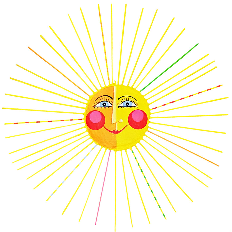 Lachende Sonne „Sol“ von VillaAzula. Handgefertigtes Pappmaché-Hängeobjekt für Wand oder Decke. Einzigartige moderne Kunst.