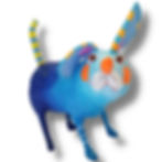 Handgefertigter blauer Pappmaché Hund Ansicht von vorne