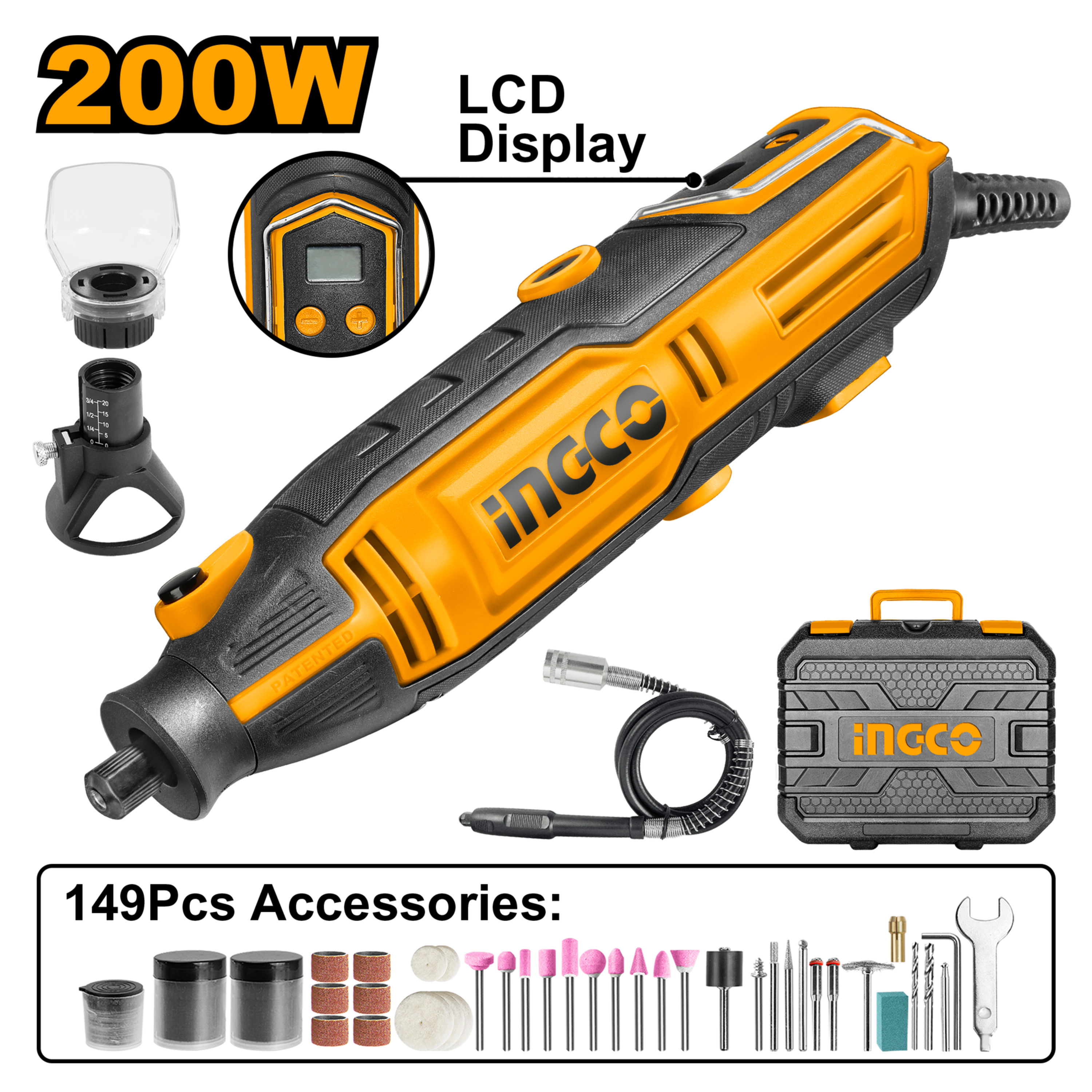 INGCO 200W Electric Mini Grinder With 149 Accessories | MG2008