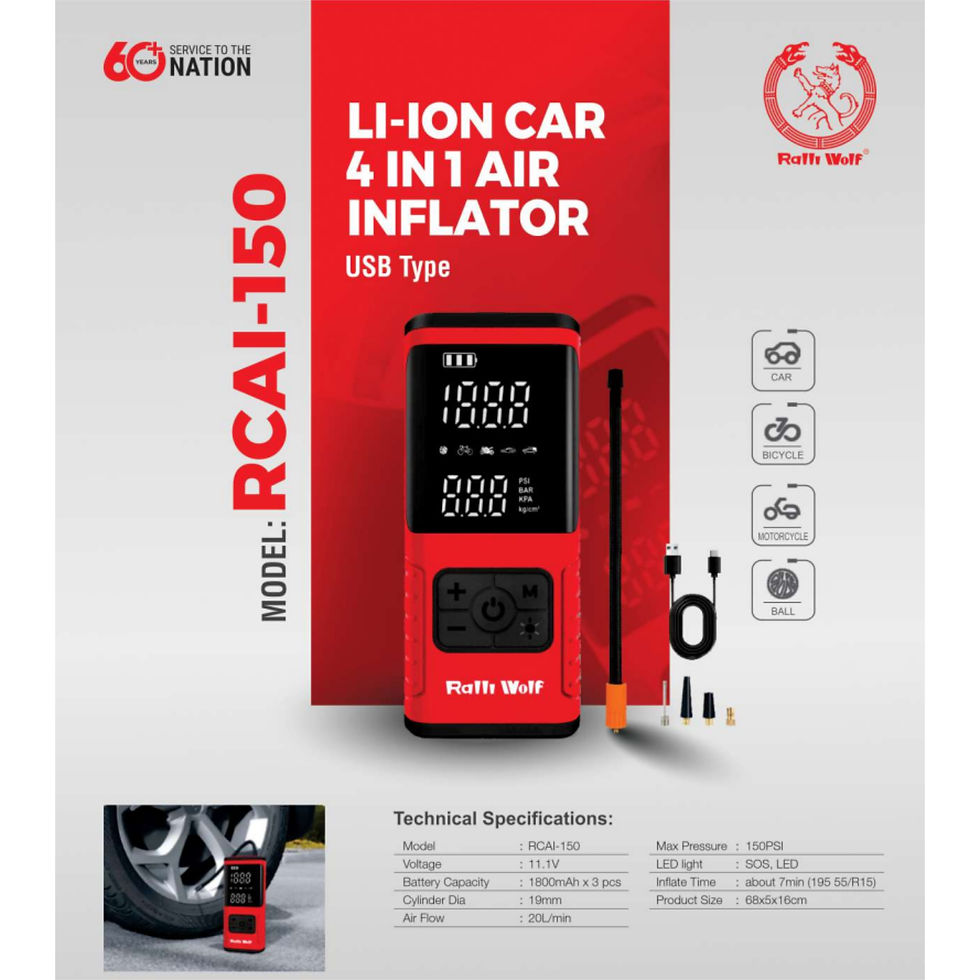 Thumbnail: RALLI WOLF RCAI-150 Cordless Air Inflator (150 PSI) | 4-in-1 Digital Tire Pump
