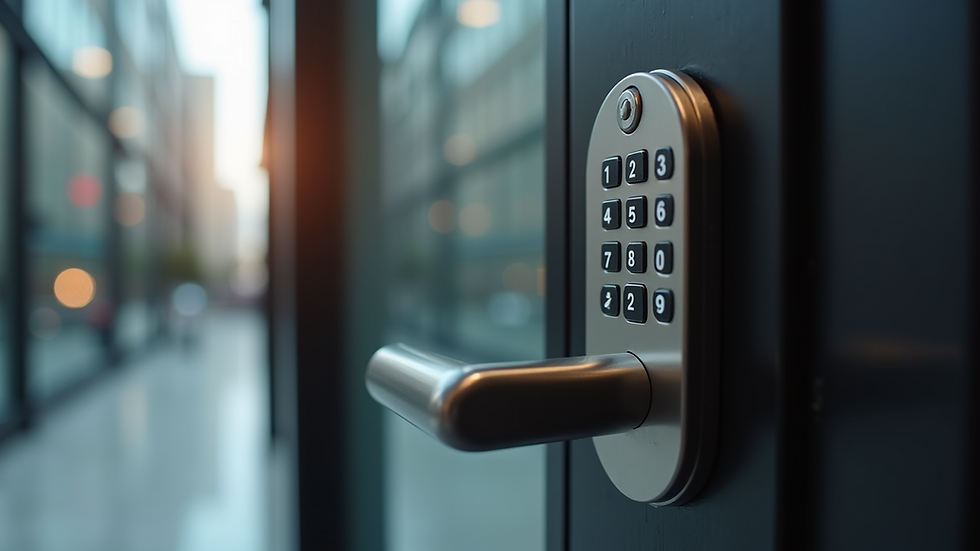 Close-up view of a keypad access control system on a door