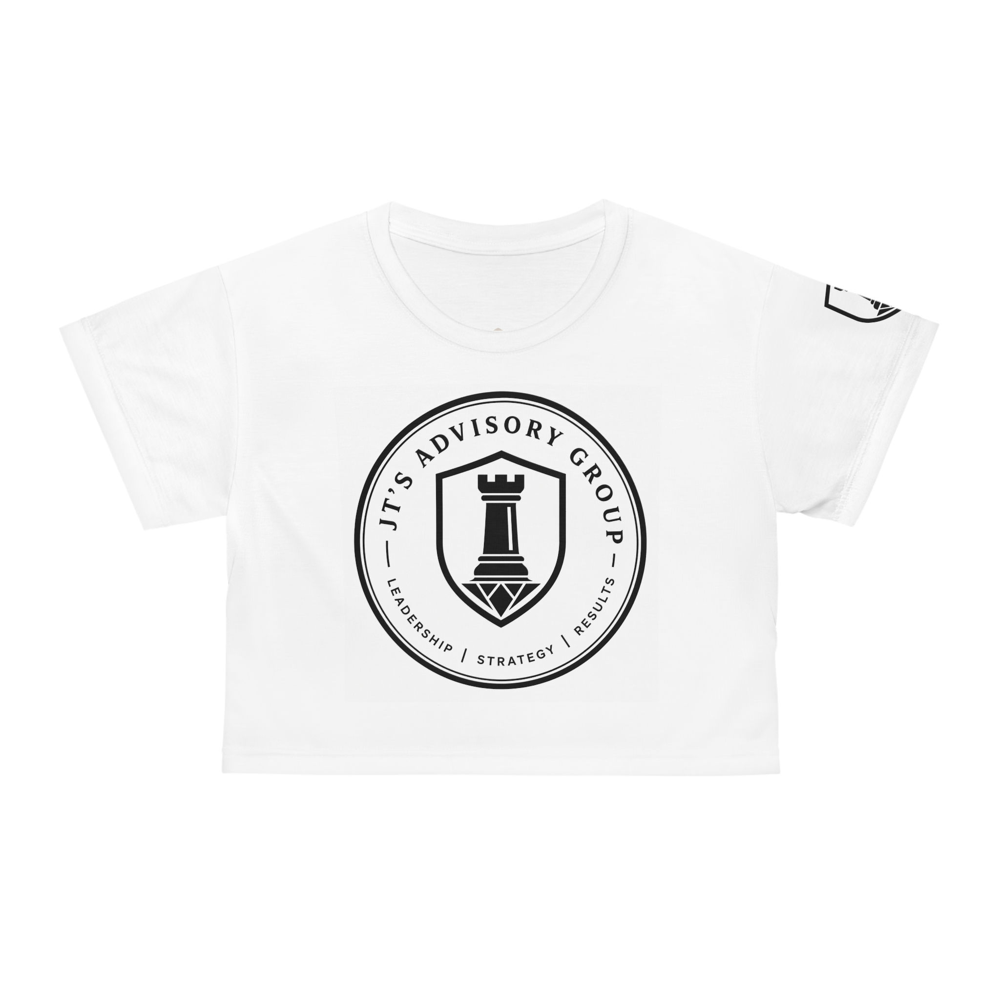 JT’s Advisory Group Women’s Crop Tee — Leadership. Strategy. Results.