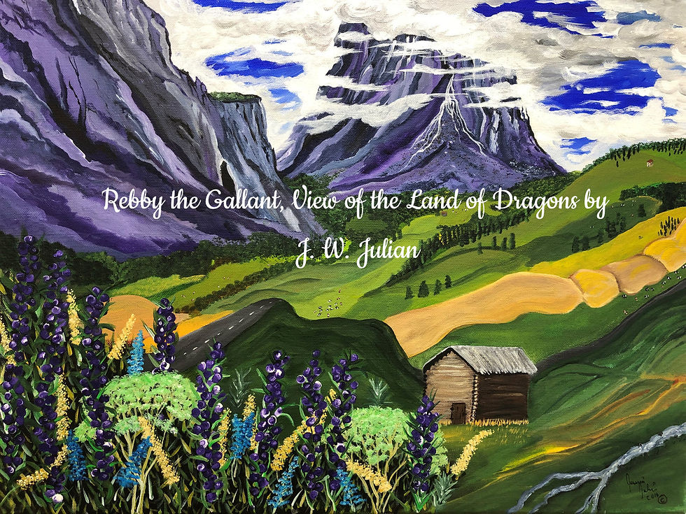 I did this painting several years ago after traveling to the Tyrolian Alps in Northern Italy. I was struck by the greens, purples, whites, and blues that were everywhere. I am using a slightly modified version of this painting as an illustration in Rebby the Gallant.