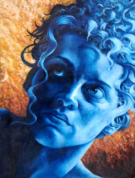 Blue portrait on orange
Oil on paper
H 98cm W 75
Price 