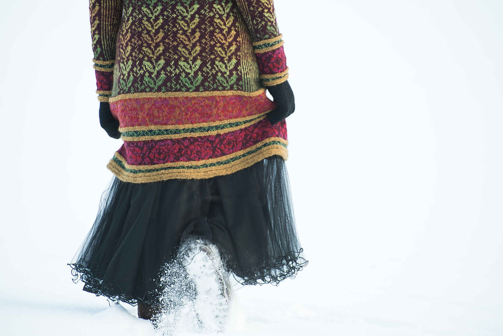 Miniatyrbilde: Hillesvåg, Fridas lange rosejakke - innsvinget jakke med mønster