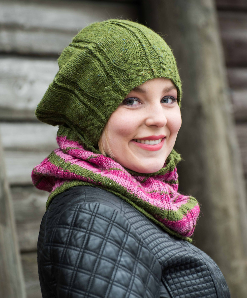Miniatyrbilde: ROSENKNOPP, lue og løs hals, Felted Tweed