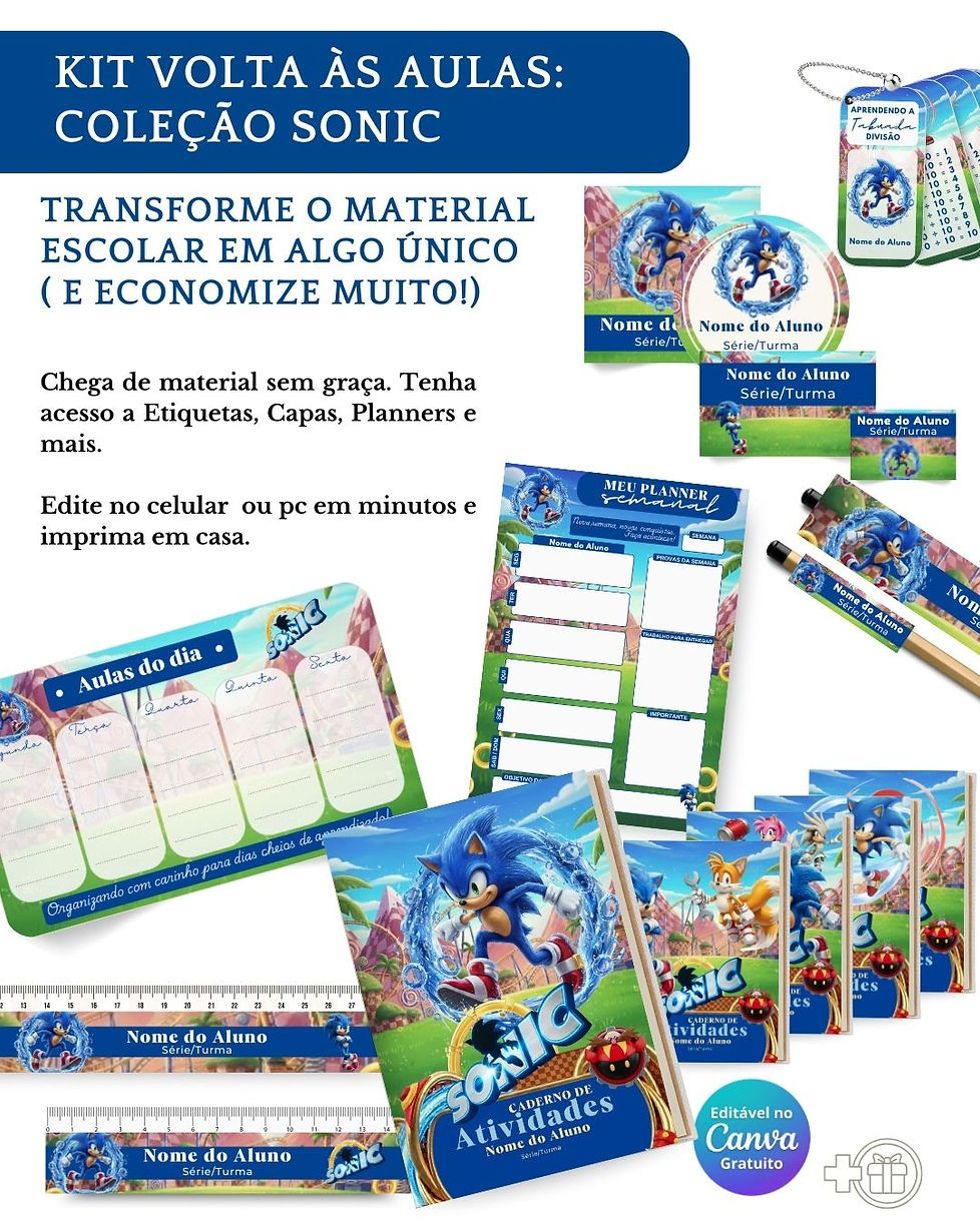 Kit Digital Escolar com etiquetas, capas de caderno, planner e réguas 100% editáveis no Canva.