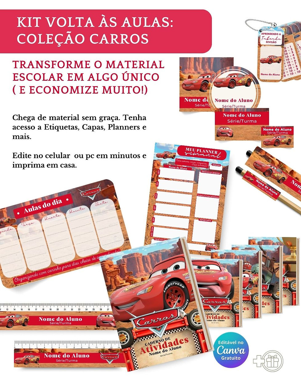 Kit Digital Escolar com etiquetas, capas de caderno, planner e réguas 100% editáveis no Canva.