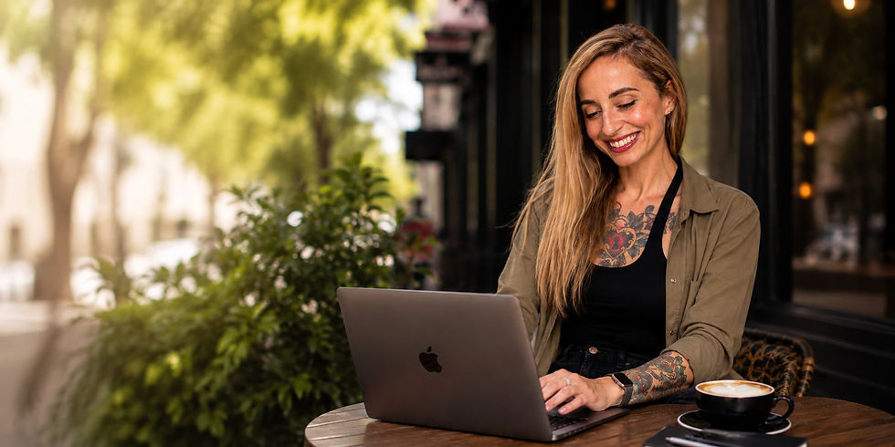 Lola Wilder-Thorne working on a custom website design