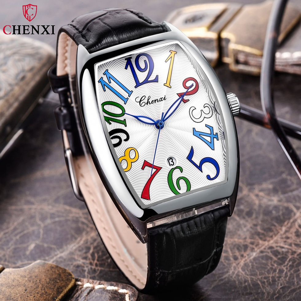 CHENXI Mens Watches Luminous Curved Glass Date Business Leather Strap Quartz Mal