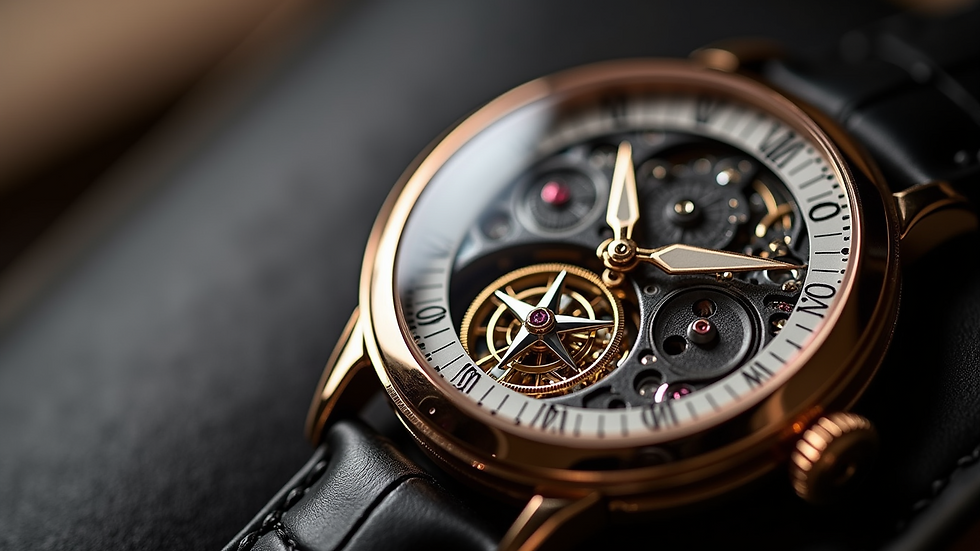 Close-up view of a luxurious Tourbillon watch with intricate details