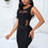 Thumbnail: Backless Round Neck Mesh Panel Bandage Bodycon Dress
