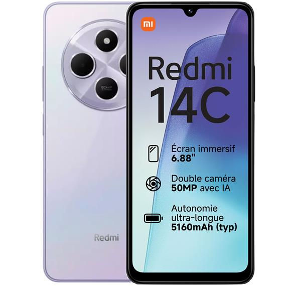 XIAOMI Redmi 14C - 6.88" - 2 SIM - 4G - 4 Go RAM + 128 Go ROM - 13Mpx/50Mpx - 51