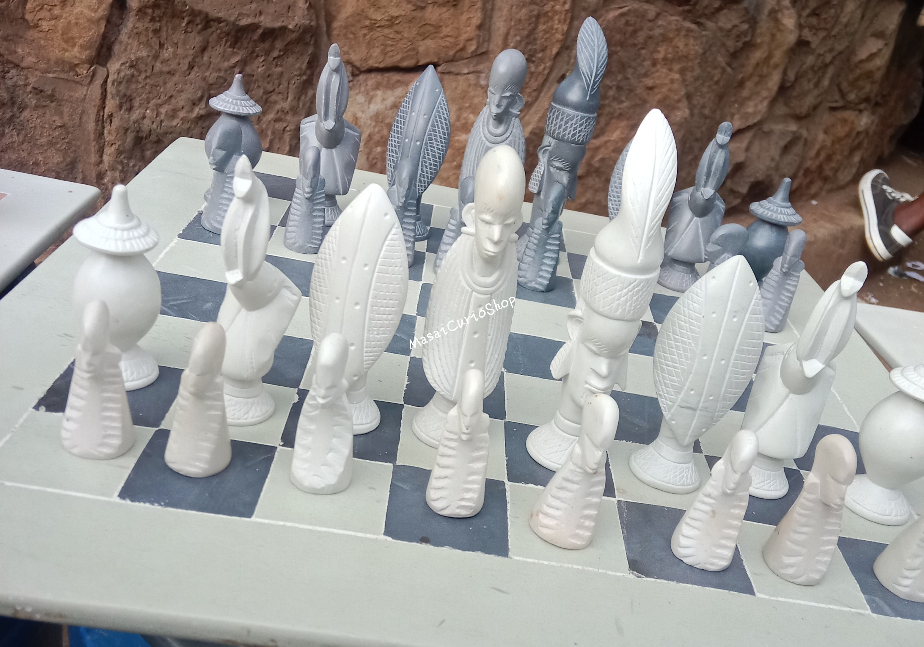 14 Inch White and Black Soapstone Chess Board Game