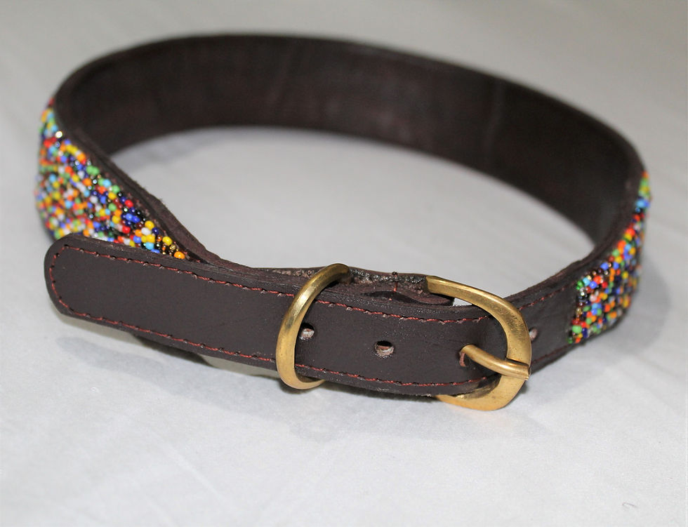 Thumbnail: Brown Dog Collar embellished with MixedBeads