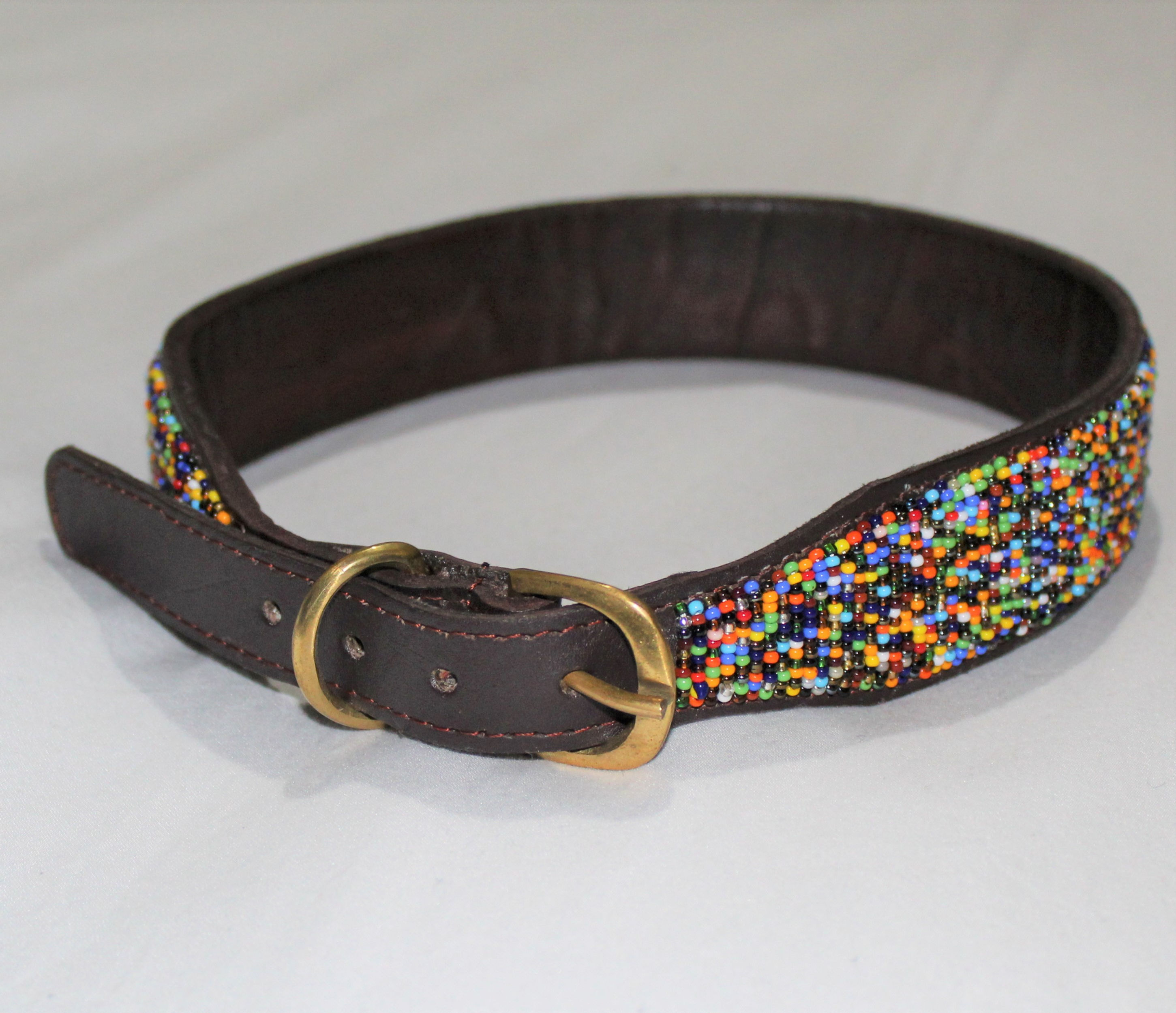 Brown Dog Collar embellished with MixedBeads
