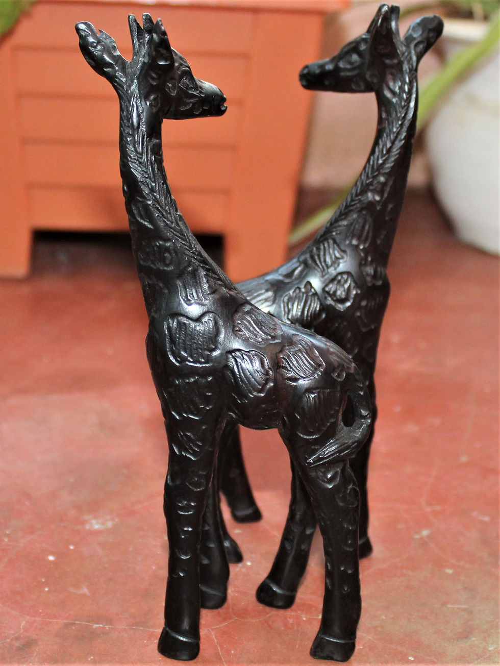 Thumbnail: 2 Small Wooden Giraffe Display Statues - Ebody Giraffe Sculpture Display