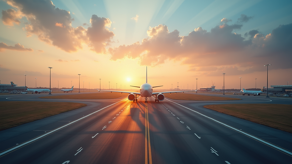High angle view of a busy international airport runway