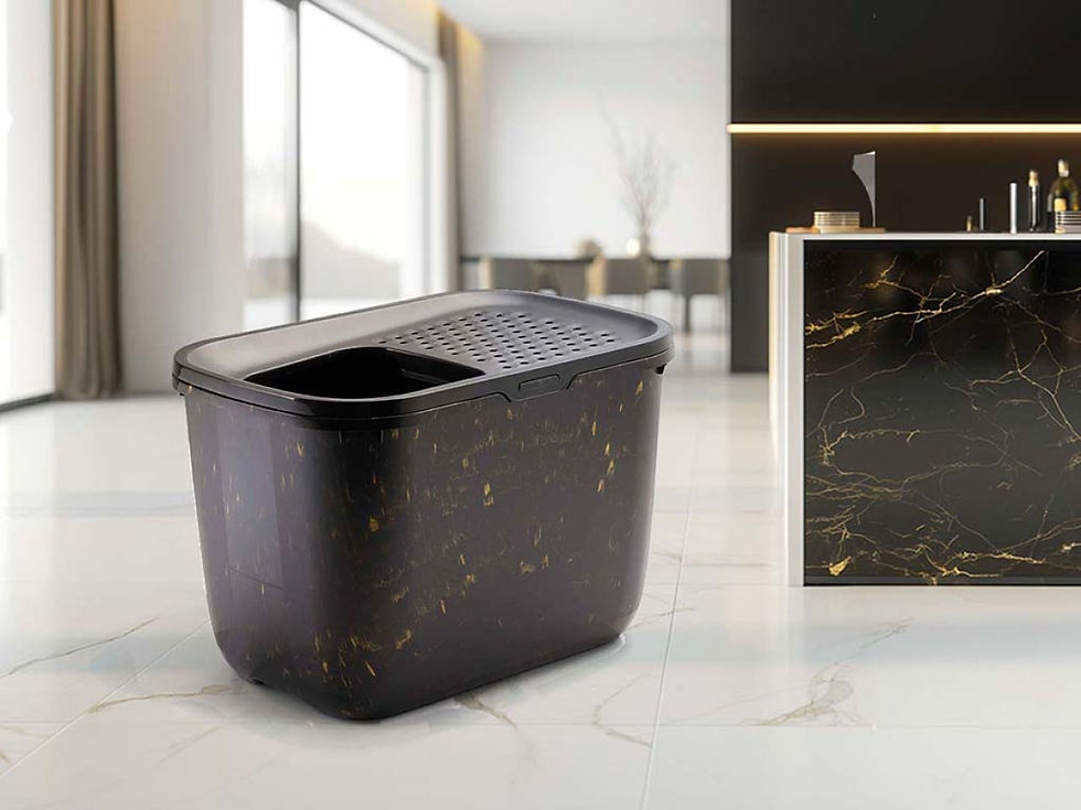 Thumbnail: Hop-In in Black & Gold Marble Cat Litter Box