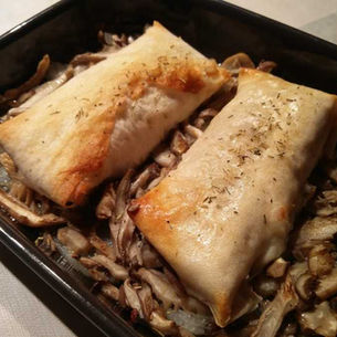 Turkey rolls with mushroom and onion base (optional cheese filling)