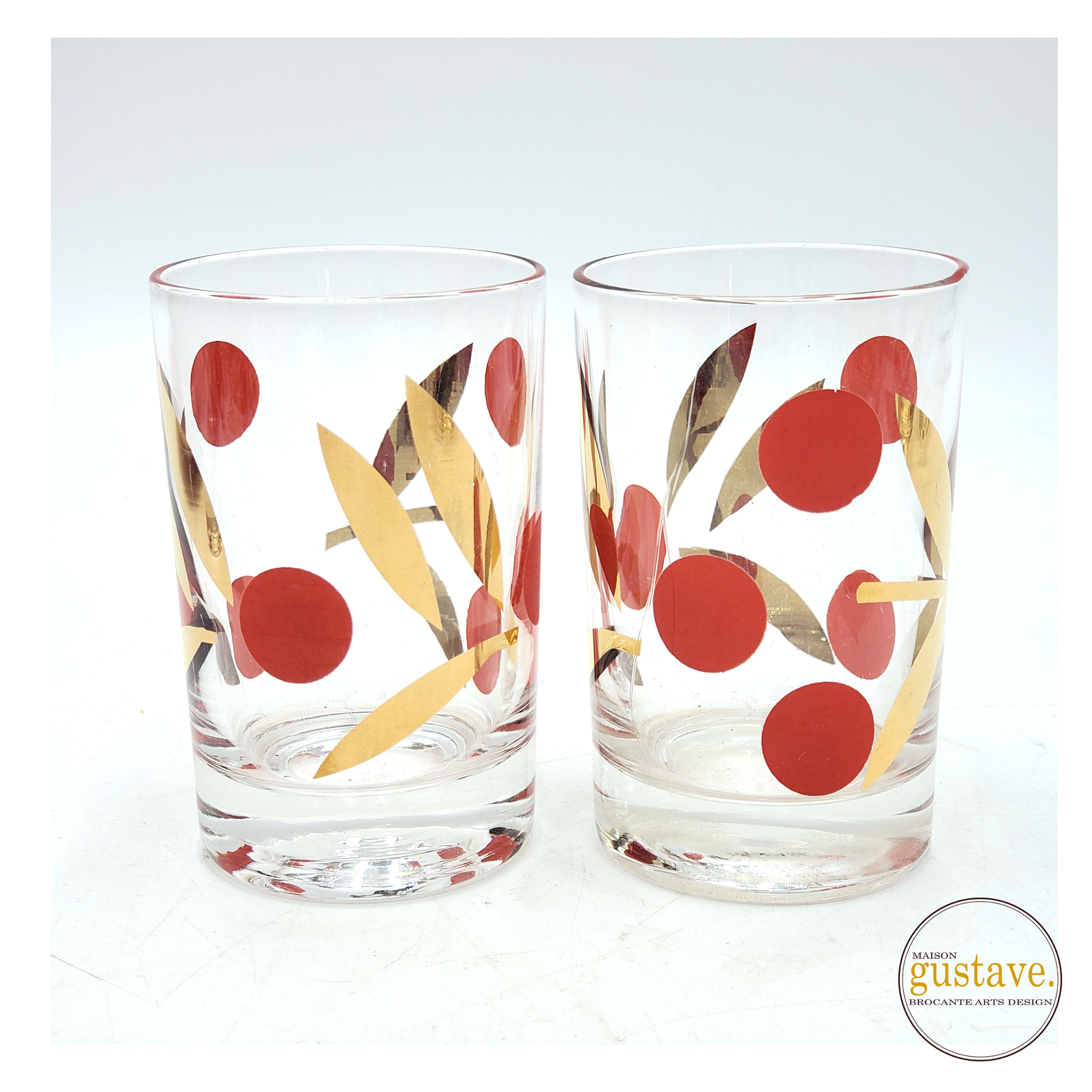 Verre à jus | pois rouges et feuilles d'or McM
