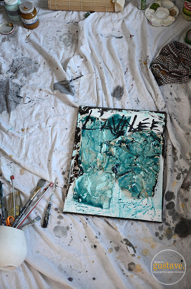 Oeuvre turquoise sur toile