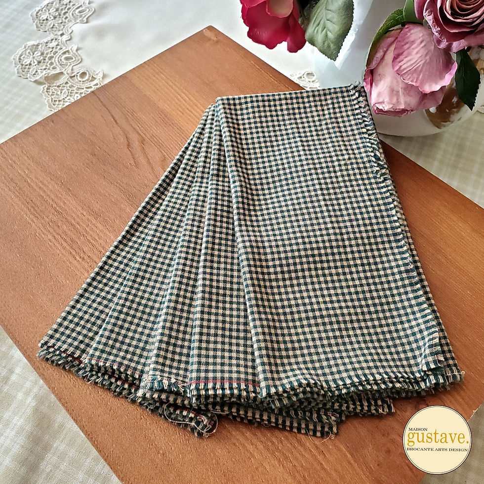 Ensemble de 5 serviettes de table motif pied de poule vert