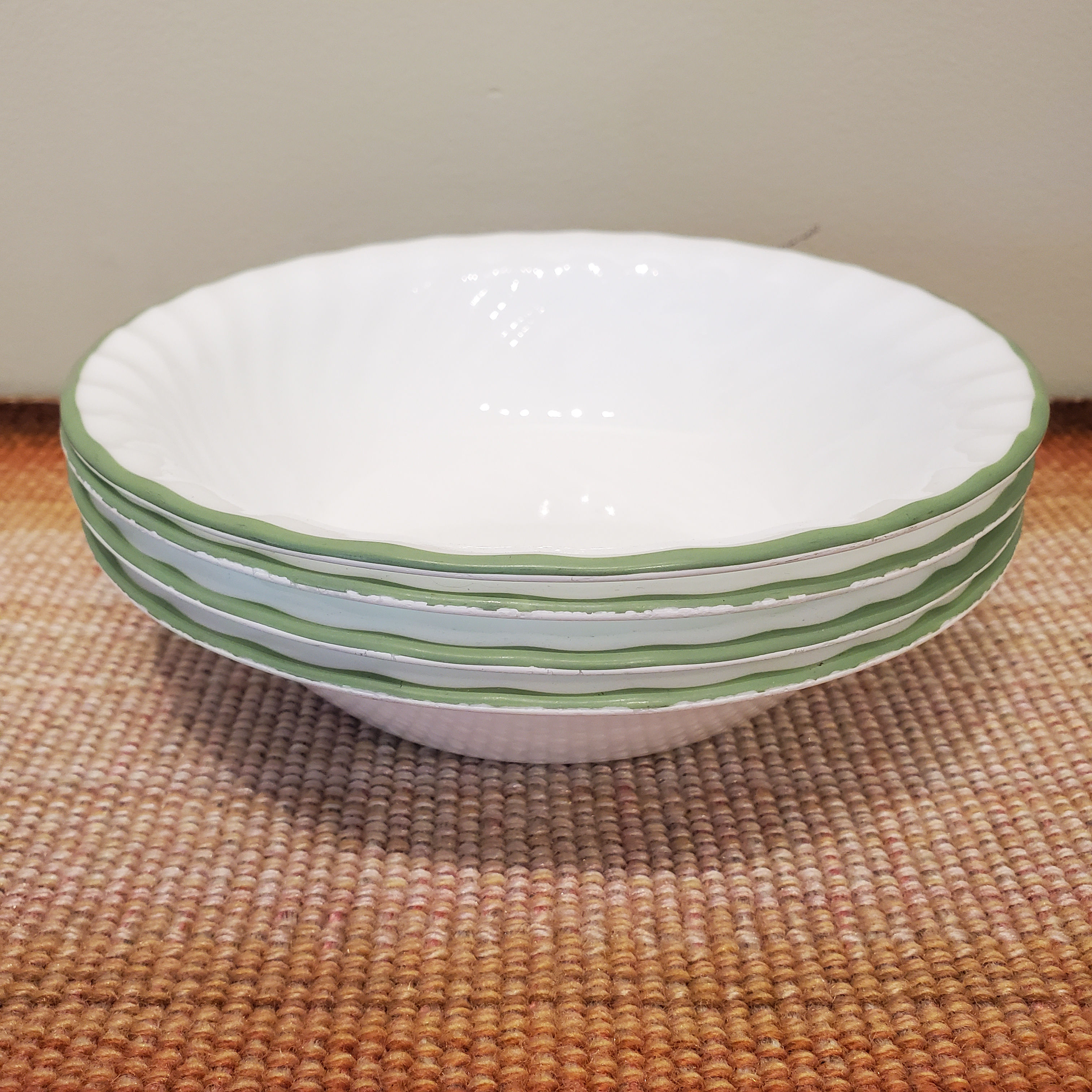 4 Bols Corelle incassables blancs et verts