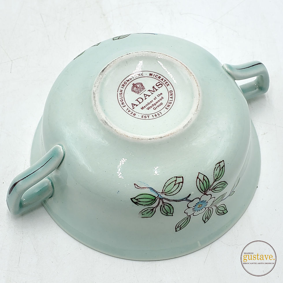 Miniature : Bol à deux anses "cream soup" et soucoupe | Adams, Angleterre