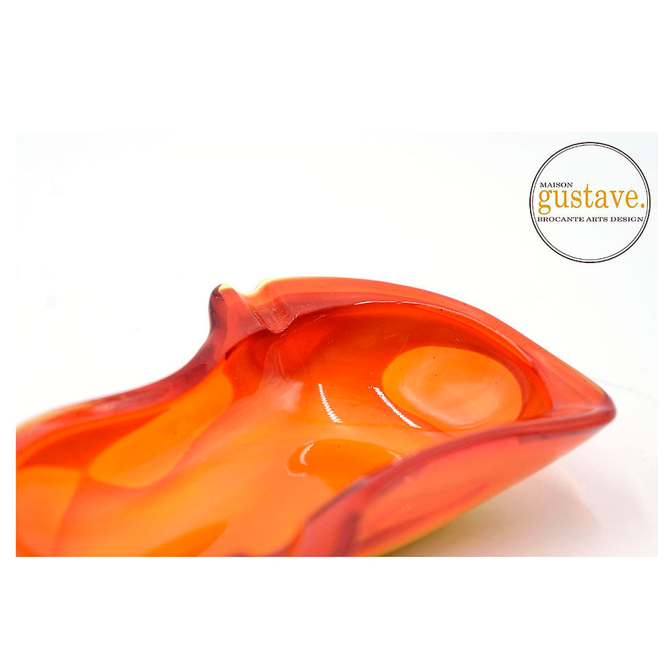 Miniature : Cendrier en verre soufflé jaune et rouge