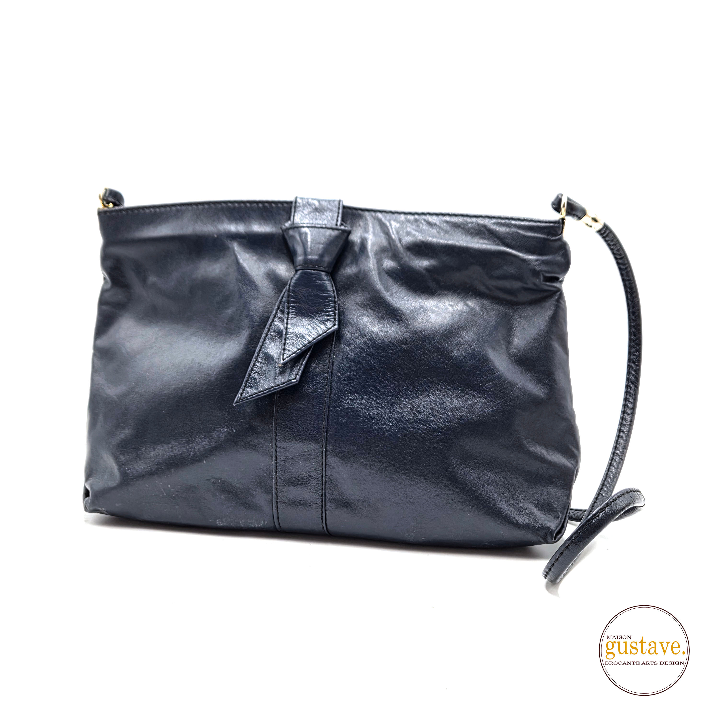 Sac à main 80's en cuir véritable bleu marine | Mimo sacs Canada