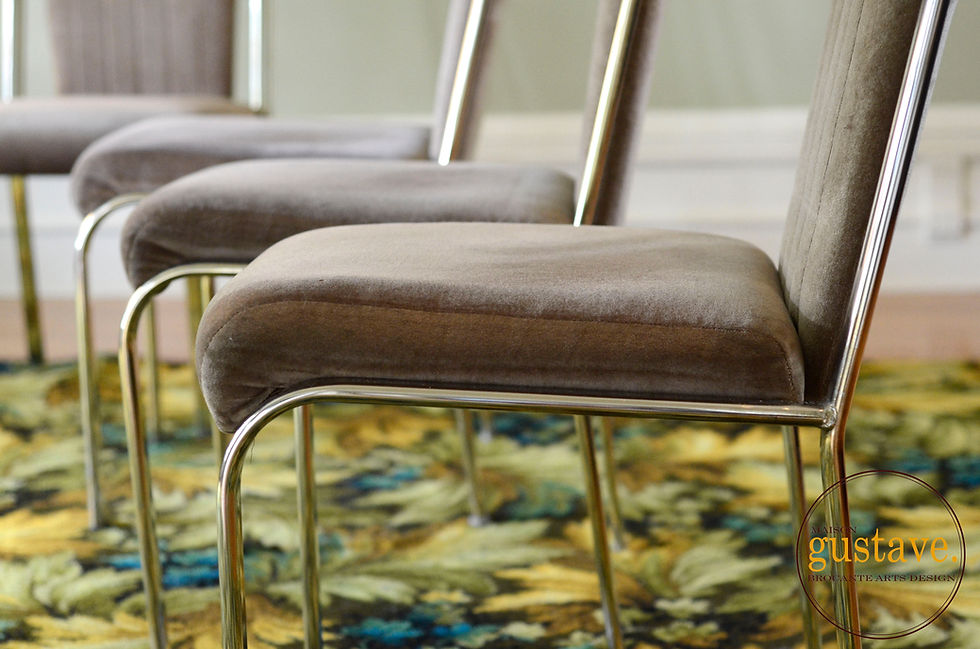 Miniature : Ensemble de 4 chaises vintage métal et velours