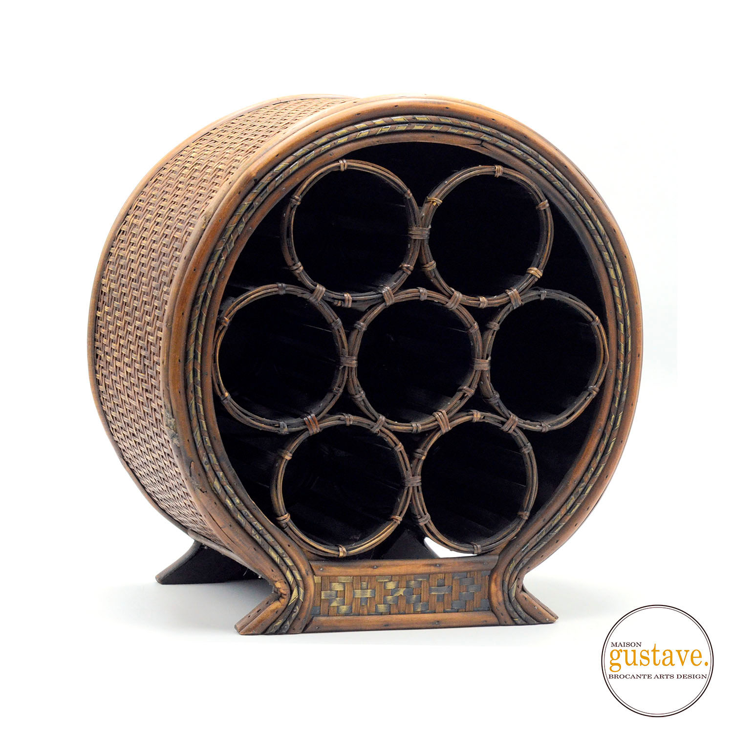 Support à vin en rotin de table | 7 bouteilles