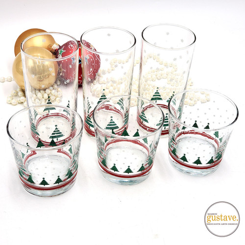 Verres à Vin De Noël ABOOFAN - Verre Rouge Motif Sapin, Pied élégant, 22 Cm De Haut