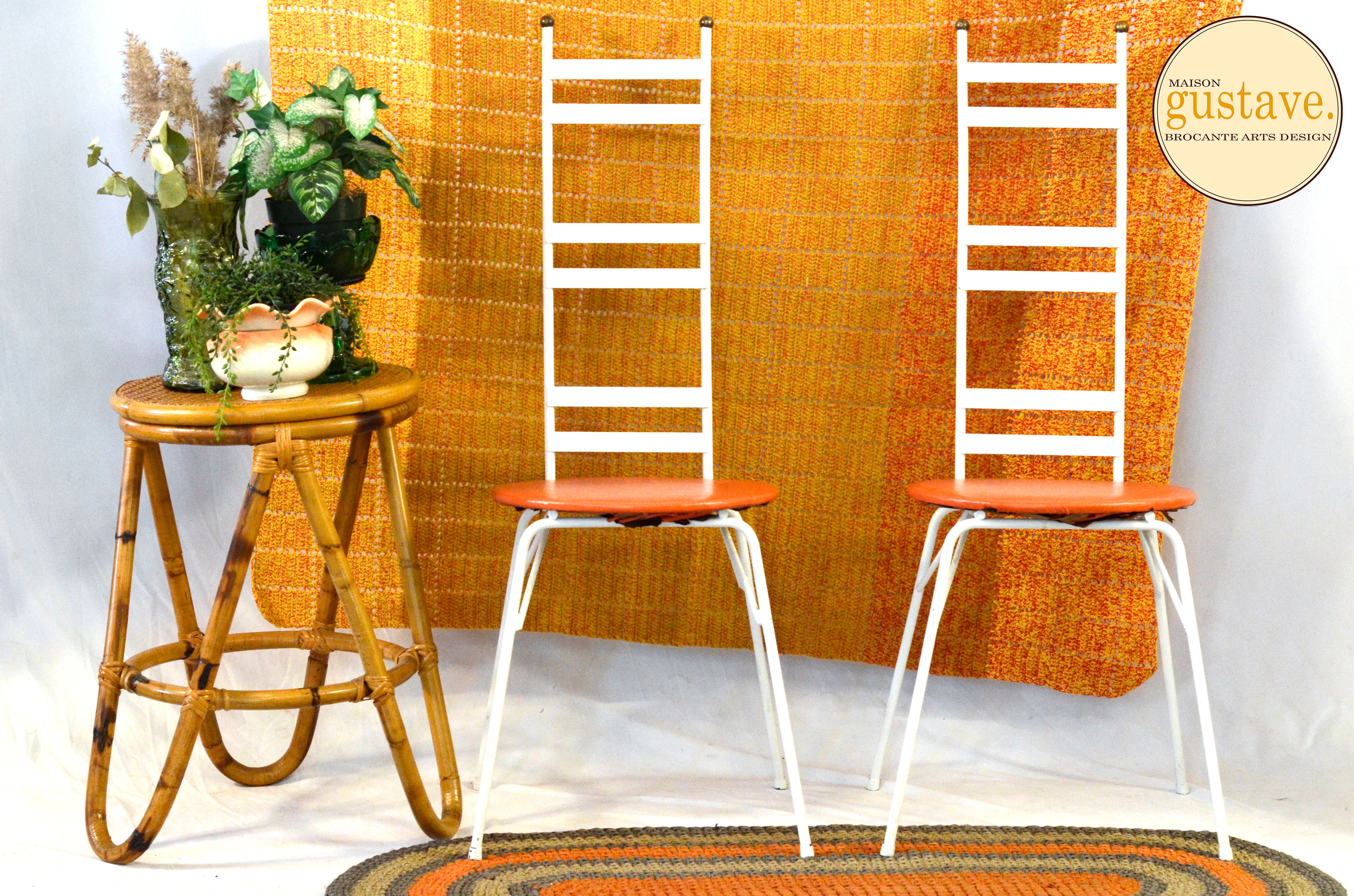 Chaise vintage 50's métal blanc x2