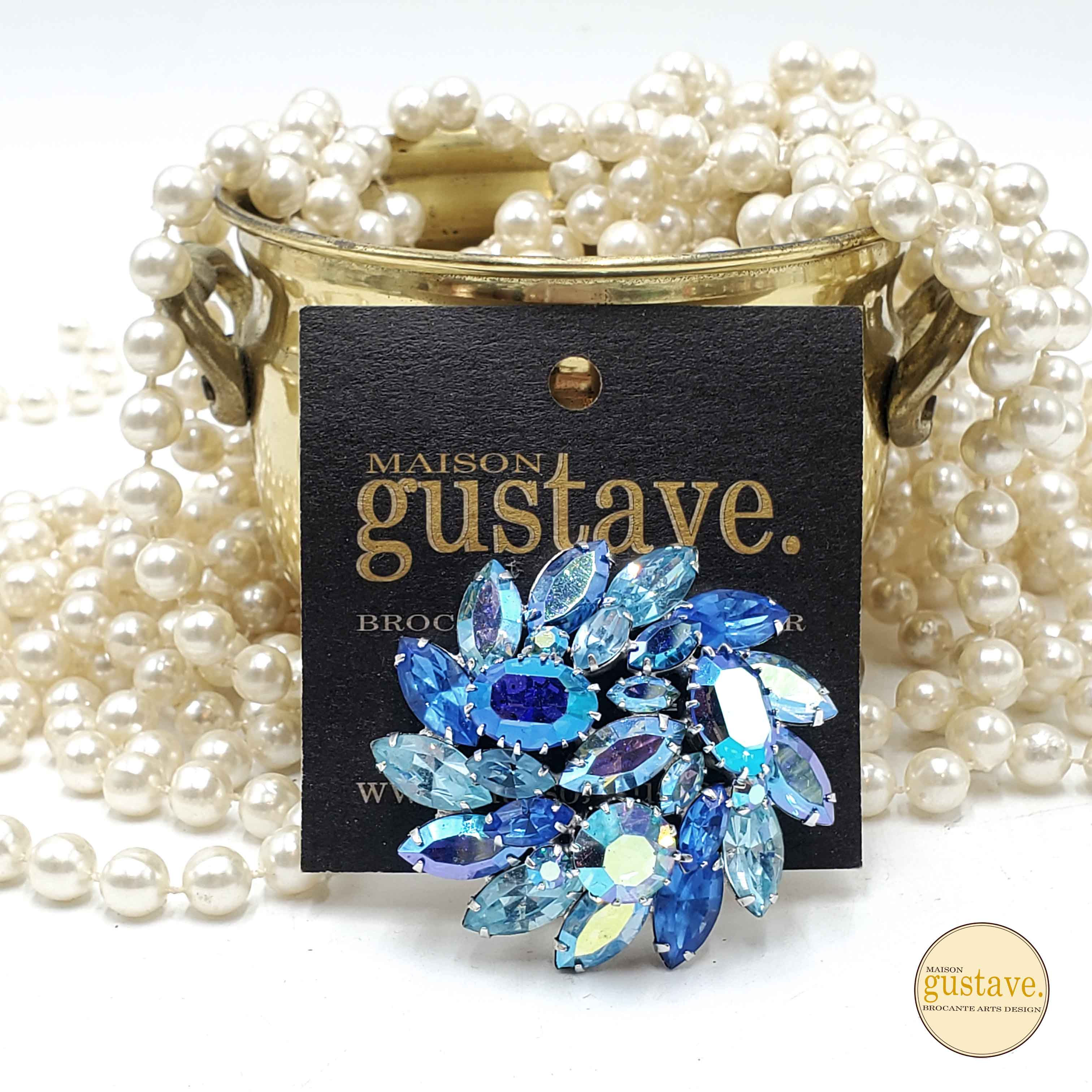 Broche en strass bleue 1960's