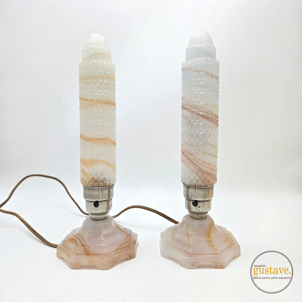 Duo de lampes de table gratte-ciel en verre | Art Deco