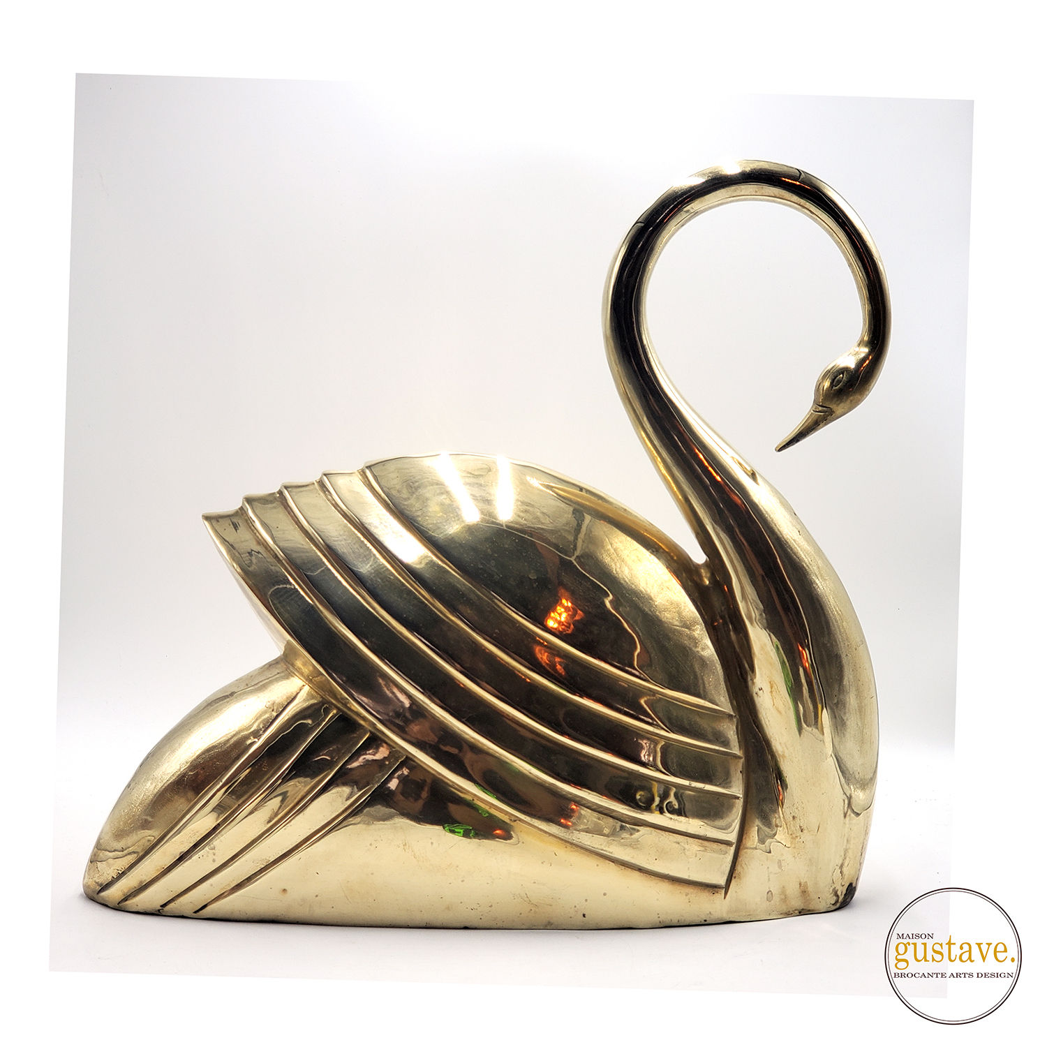 Très grand cygne en laiton | Art deco