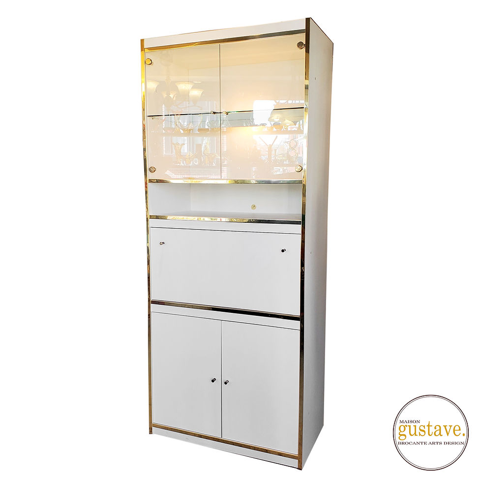 Miniature : Meuble bar et rangement vitré lumineux | Blanc et or