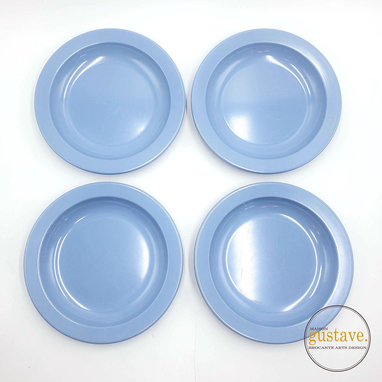 4 assiettes en mélamine rose OU bleu Melmac