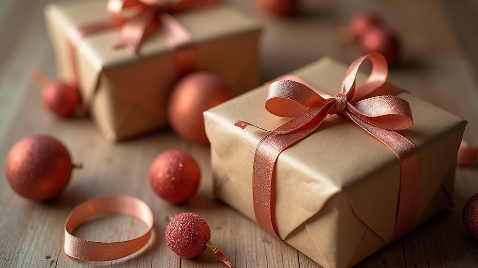 Close-up view of beautifully wrapped gift packaging